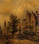 Dutch Canvas Paintings - A Busy Dutch Street